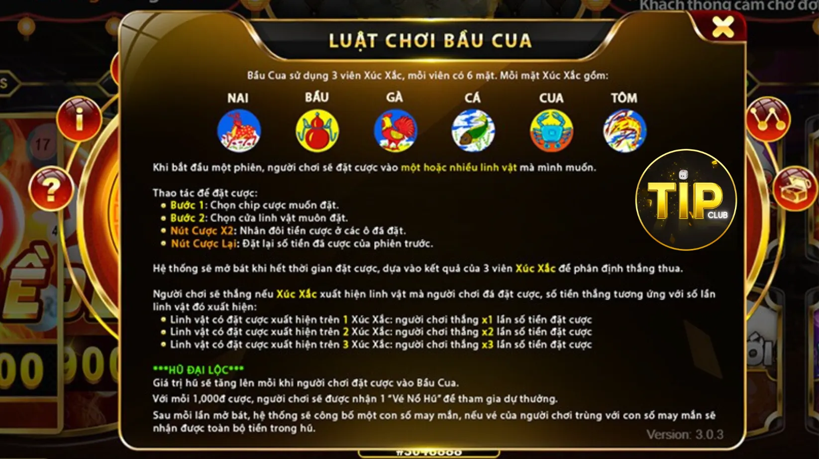 Các bước tham gia đặt cược trong game bầu cua TipClub