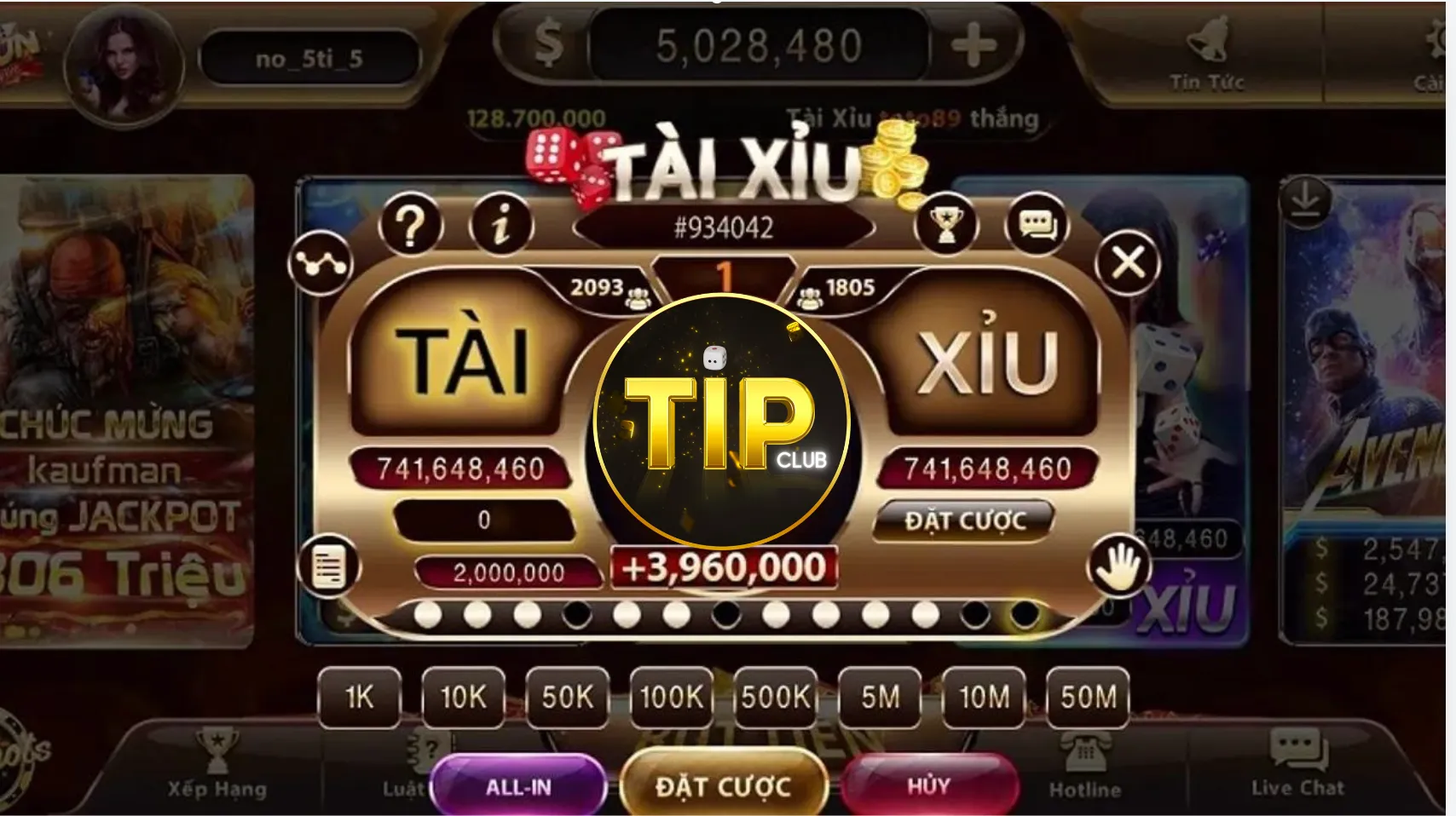 Tài xỉu là siêu phẩm giải trí hấp dẫn tại Tip Club